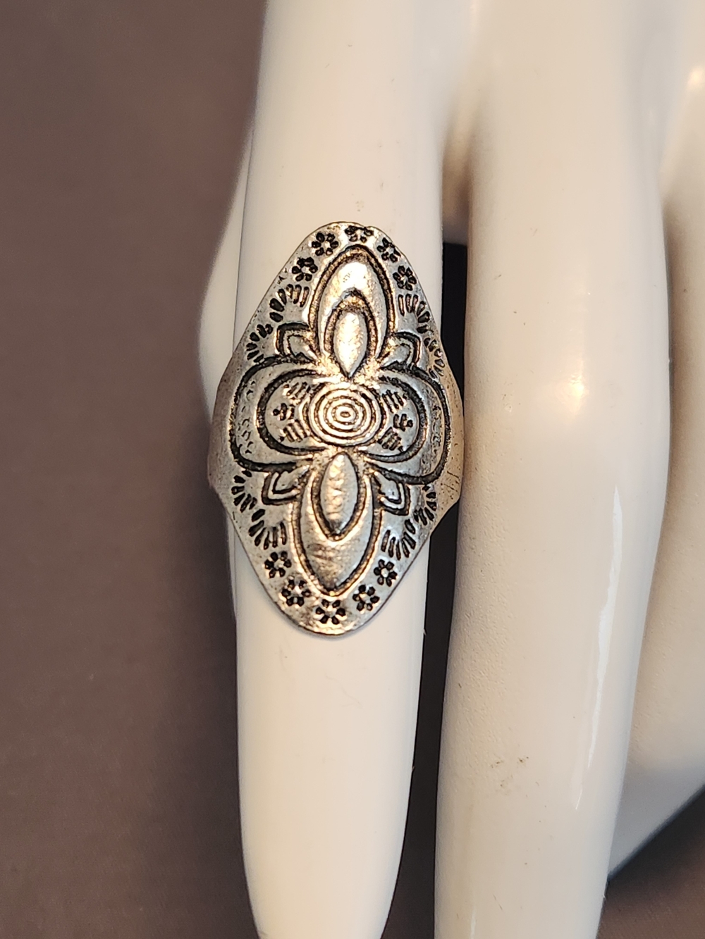 Silver Floral Engraved Women's Statement Ring